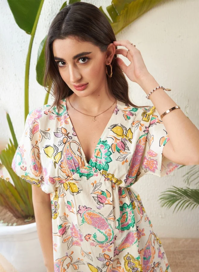 ساسافراس Ethnic Motif Printed Cotton Mini Dress for Women