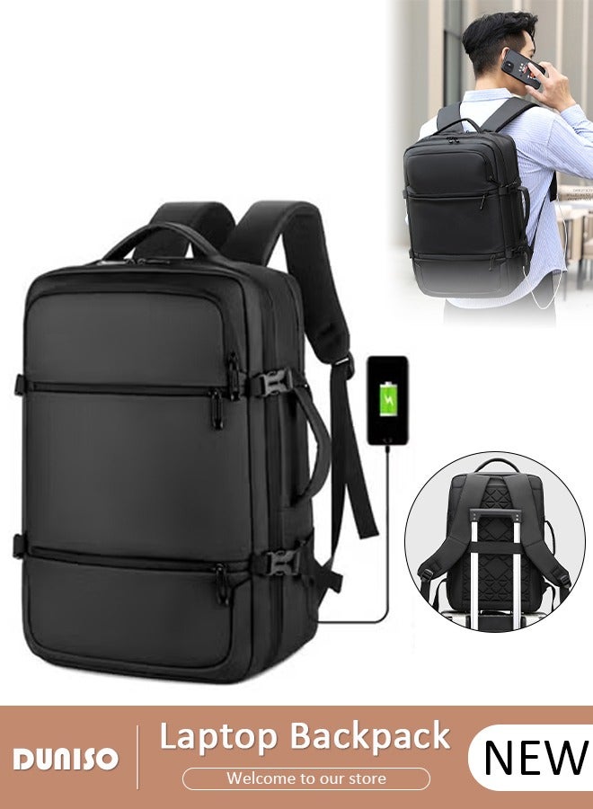 DUNISO Laptop Backpack Business Travel Durable Laptop bag with USB Charging Port Waterproof Fashionable Multifunctional College School Backpack for Men Women Camping Hiking Outdoor Sports Black - Image 1