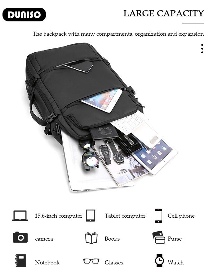 DUNISO Laptop Backpack Business Travel Durable Laptop bag with USB Charging Port Waterproof Fashionable Multifunctional College School Backpack for Men Women Camping Hiking Outdoor Sports Black - Image 2