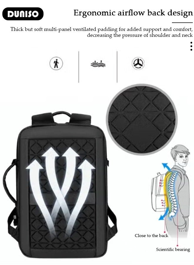 DUNISO Laptop Backpack Business Travel Durable Laptop bag with USB Charging Port Waterproof Fashionable Multifunctional College School Backpack for Men Women Camping Hiking Outdoor Sports Black - Image 3