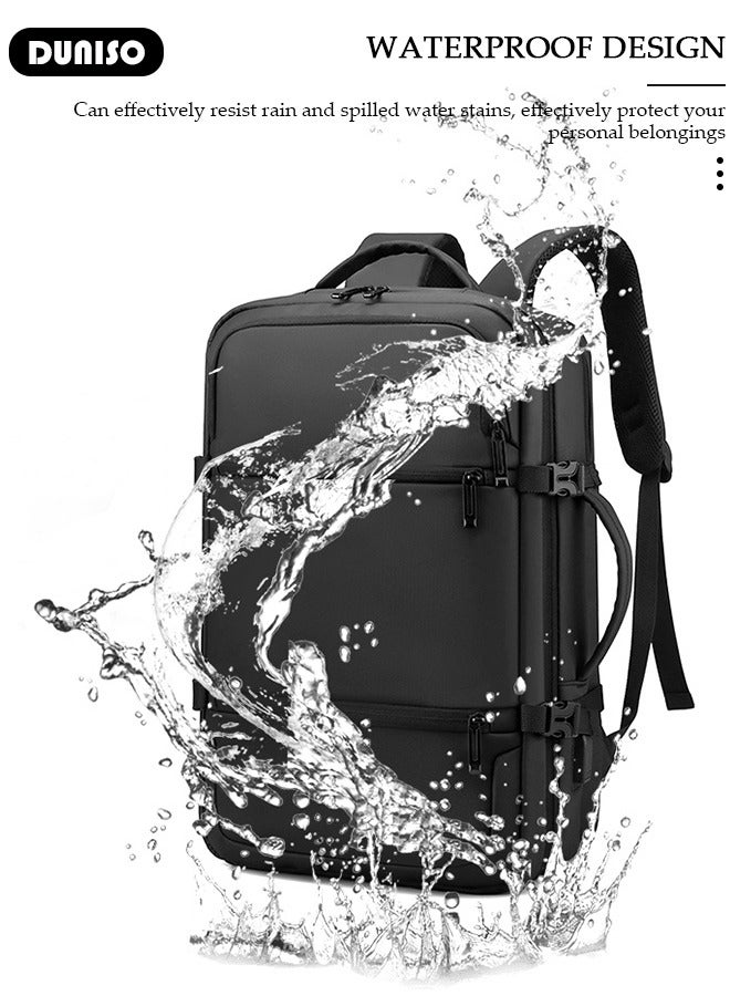 DUNISO Laptop Backpack Business Travel Durable Laptop bag with USB Charging Port Waterproof Fashionable Multifunctional College School Backpack for Men Women Camping Hiking Outdoor Sports Black - Image 5