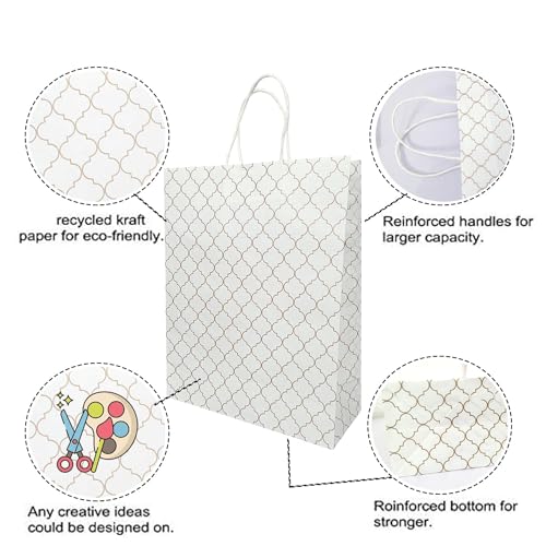 Aakriti Craft Paper Bags – Elegant White Gift Bags with Geometric Design & Rope Handles | Small Boutique Shopping Bags for Retail, Gifts & Merchandise (10 PCS, 10×8×3 Inch) - Image 4