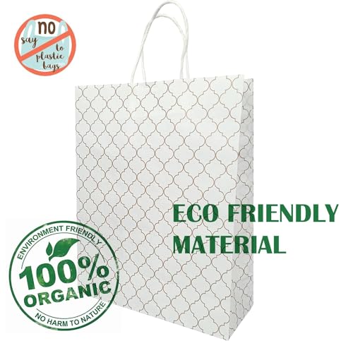 Aakriti Craft Paper Bags – Elegant White Gift Bags with Geometric Design & Rope Handles | Small Boutique Shopping Bags for Retail, Gifts & Merchandise (10 PCS, 10×8×3 Inch) - Image 5