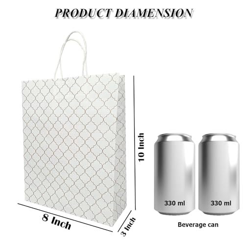 Aakriti Craft Paper Bags – Elegant White Gift Bags with Geometric Design & Rope Handles | Small Boutique Shopping Bags for Retail, Gifts & Merchandise (10 PCS, 10×8×3 Inch) - Image 2