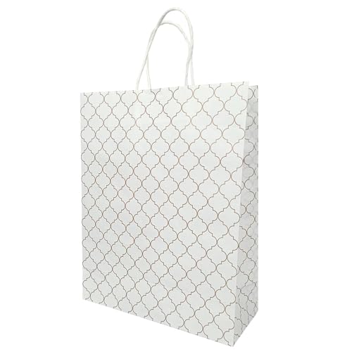 Aakriti Craft Paper Bags – Elegant White Gift Bags with Geometric Design & Rope Handles | Small Boutique Shopping Bags for Retail, Gifts & Merchandise (10 PCS, 10×8×3 Inch) - Image 1