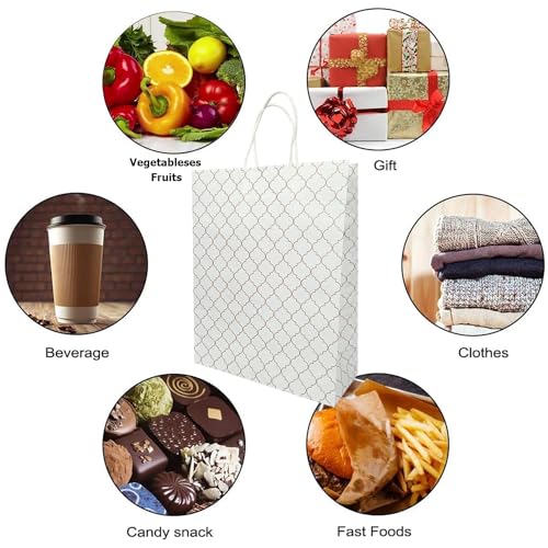 Aakriti Craft Paper Bags – Elegant White Gift Bags with Geometric Design & Rope Handles | Small Boutique Shopping Bags for Retail, Gifts & Merchandise (10 PCS, 10×8×3 Inch) - Image 3