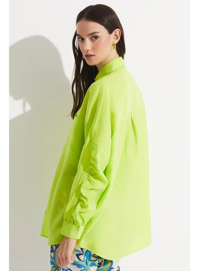 JUNE June Exclusive Sleeve Detailed Modal Blend Shirt Light Green