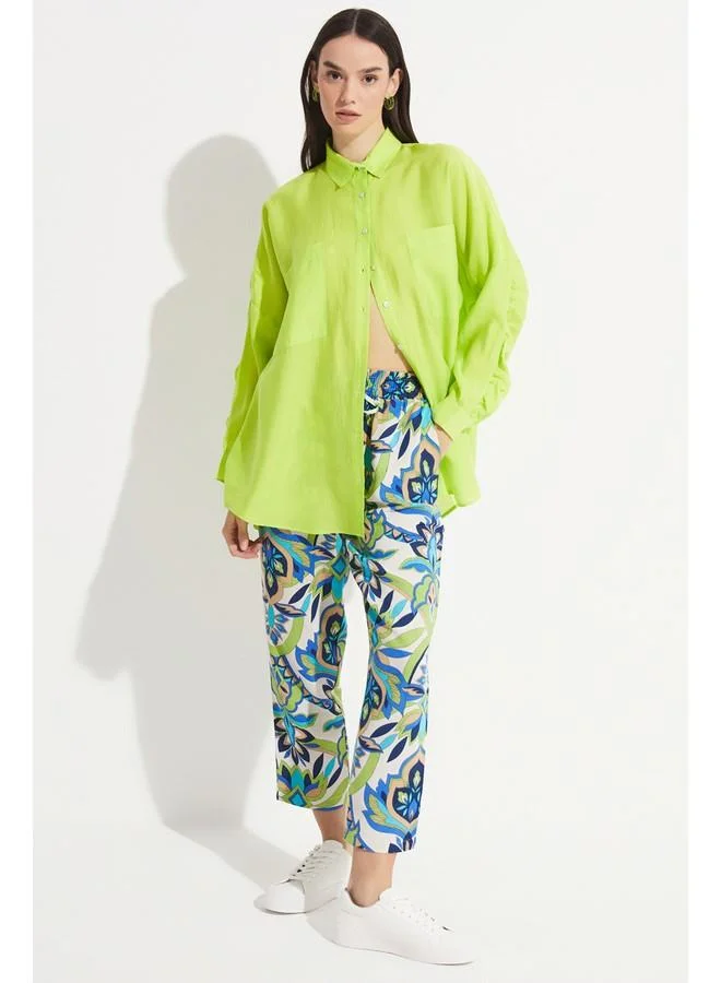 JUNE June Exclusive Sleeve Detailed Modal Blend Shirt Light Green