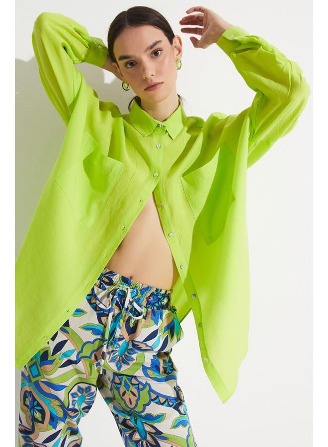 جون قميص مودال بليند بأكمام مفصلة حصري لشهر يونيو - أخضر فاتح - Image 1