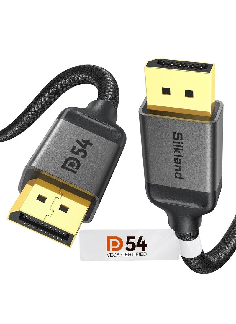 سيلكلاند كابل DisplayPort 2.1 بسرعة 54 جيجابت في الثانية بطول 2 متر [معتمد من VESA]، دقة 8K عند 120 هرتز، 4K عند 540 هرتز، HDR10، G-Sync وFreeSync، DSC 1.2a، كابل DP 2.1 لشاشات الألعاب بتردد 540 هرتز، 360 هرتز، 240 هرتز، 144 هرتز، الكمبيوتر الشخصي، بطاقة الرسومات 