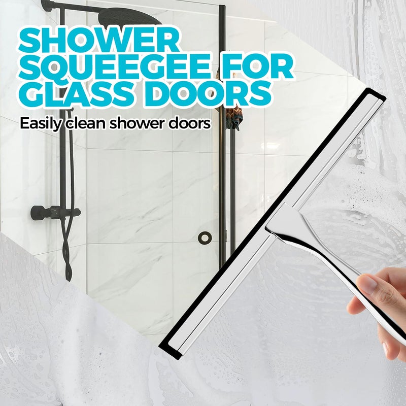 ALFLOD 2PACK 12-Inch All-Purpose Shower Squeegee for Shower Doors, Tile Shower Walls, Bathroom, Window, Glass and Car Windshield, Mirrors and Kitchen-Stainless Steel, Silver - Image 4