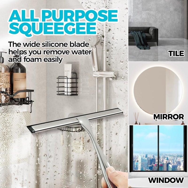 ALFLOD 2PACK 12-Inch All-Purpose Shower Squeegee for Shower Doors, Tile Shower Walls, Bathroom, Window, Glass and Car Windshield, Mirrors and Kitchen-Stainless Steel, Silver - Image 5