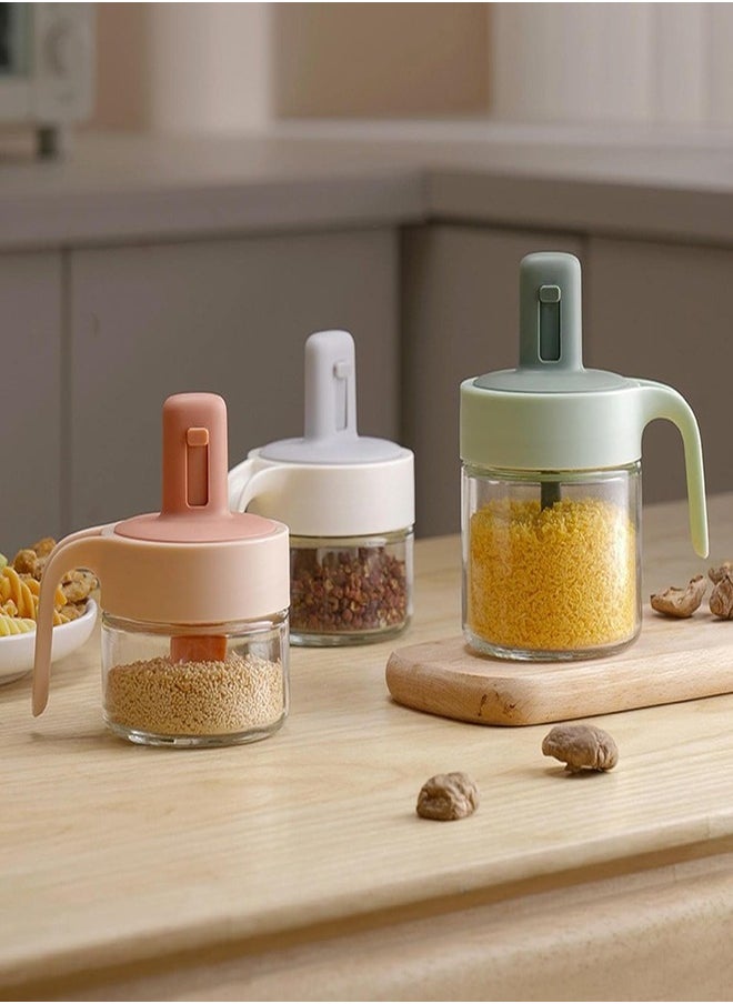 ZEESQUARE Spice Jar Condiment Pots Set Household Kitchen Glass Jar Salt Jar Tin Storage Container for Spice Pepper Salt  - Image 5