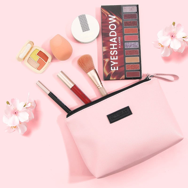 MAANGE Small Makeup Bag for Purse Travel Makeup Bag with Zipper Pu Leather Makeup Pouch Cosmetic Bags for Women Pink Make Up Bag for Travelling (Pink) - Image 2