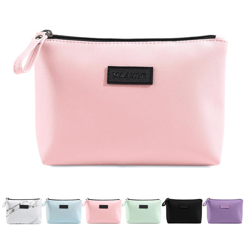 MAANGE Small Makeup Bag for Purse Travel Makeup Bag with Zipper Pu Leather Makeup Pouch Cosmetic Bags for Women Pink Make Up Bag for Travelling (Pink) - Image 1