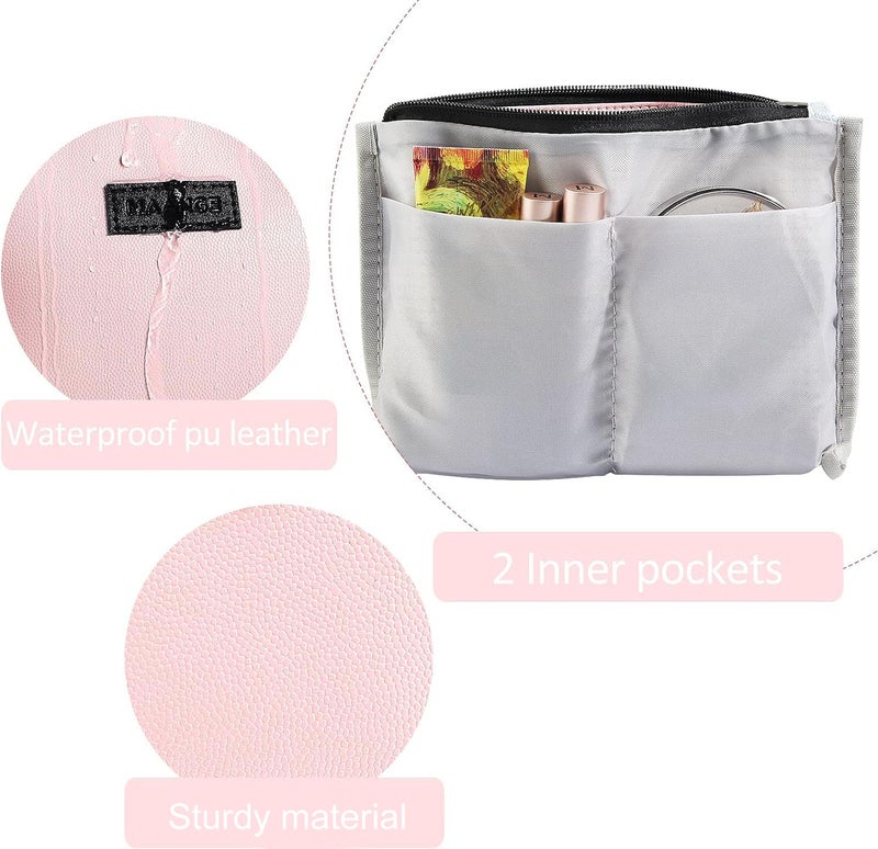 MAANGE Small Makeup Bag for Purse Travel Makeup Bag with Zipper Pu Leather Makeup Pouch Cosmetic Bags for Women Pink Make Up Bag for Travelling (Pink) - Image 4