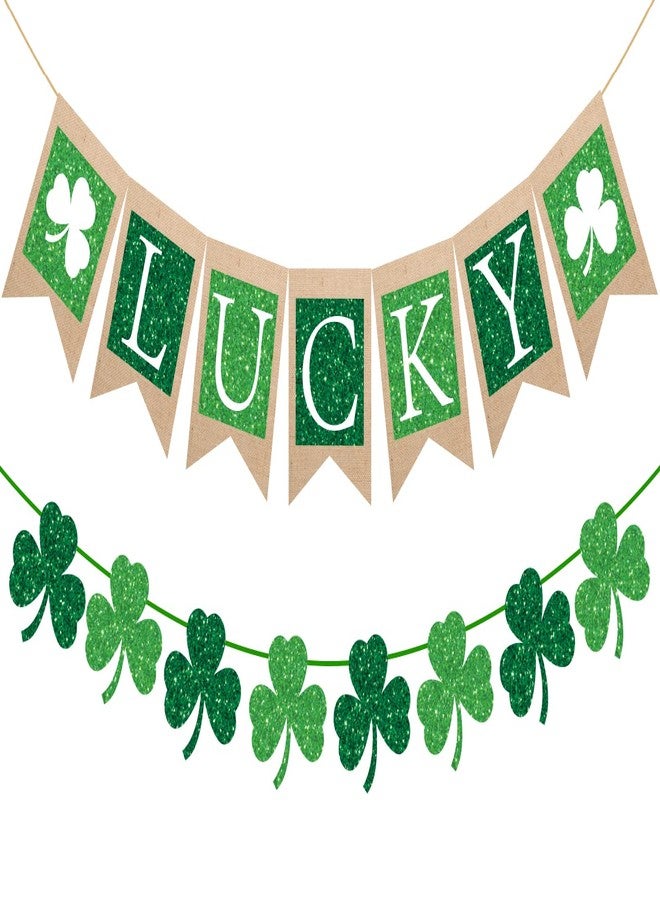 وولاين لافتات عيد القديس باتريك من والين، لافتة من الخيش اللامع، لافتة ورقية خضراء على شكل نفل، زينة ريفية جاهزة للتعليق في حفلات الأعياد الأيرلندية، لوازم حفلات منزلية - Image 1