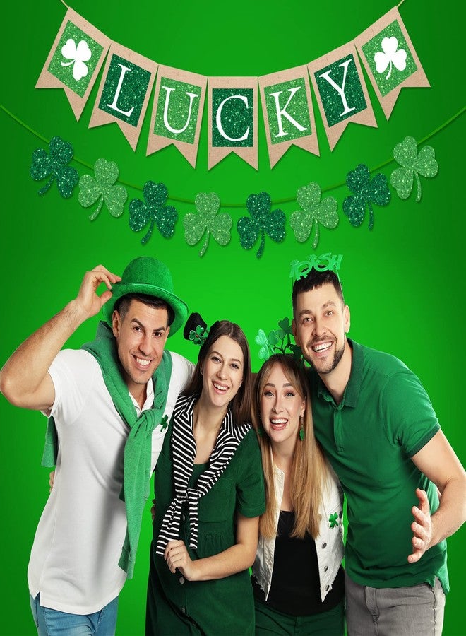 وولاين لافتات عيد القديس باتريك من والين، لافتة من الخيش اللامع، لافتة ورقية خضراء على شكل نفل، زينة ريفية جاهزة للتعليق في حفلات الأعياد الأيرلندية، لوازم حفلات منزلية - Image 4