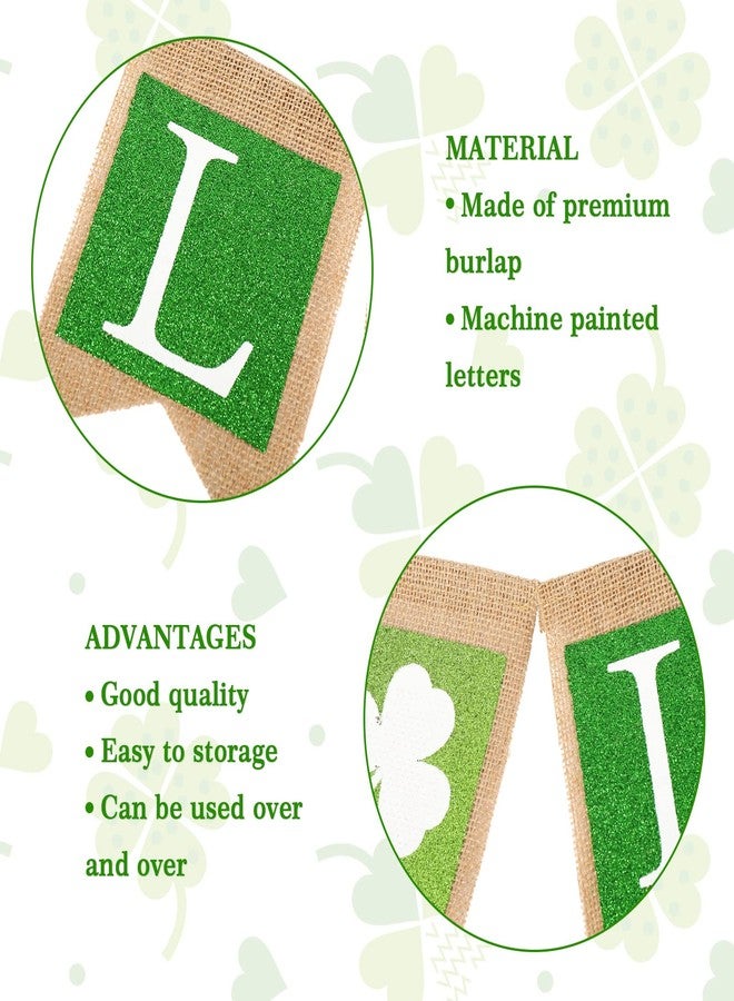 وولاين لافتات عيد القديس باتريك من والين، لافتة من الخيش اللامع، لافتة ورقية خضراء على شكل نفل، زينة ريفية جاهزة للتعليق في حفلات الأعياد الأيرلندية، لوازم حفلات منزلية - Image 3