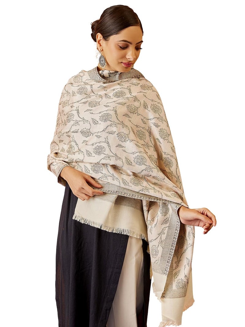 Pashmoda Women Gul-e-Mohabbat Kaani Wool Blend Stole, Shawl, Scarf, Luxury Pashmina Evening Wrap (Size 28X80 inches) - Image 1