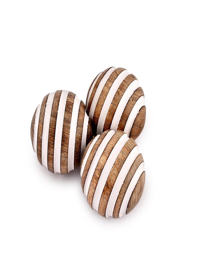 NIRMAN Decorative Balls Mango Wood for Centerpiece or Individual Use Ideal for Use in Living, Dining Room, Coffee Table (3" x 3" x 3"), (Set of 3) - Image 1