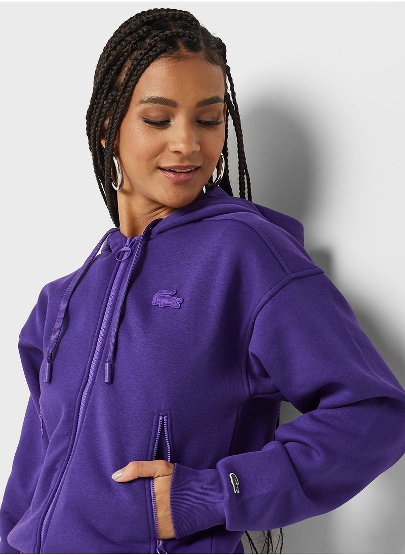 LACOSTE - Zip Through Knitted Hoodie - Image 1