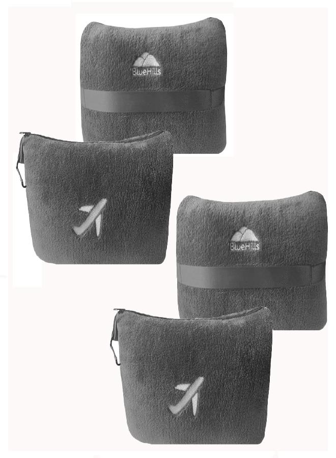 BlueHills BlueHills 2 Pack Travel Blanket Pillow in Mini Soft Case Premium Plush Airplane Blanket in Soft Bag Compact Pack with Luggage Belt and Backpack Clip - Grey Gray M21 - Image 1