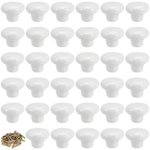 SINJEUN 35 PCS White Cabinet Knobs, Ceramic Door Knobs Pull, Round Drawer Knobs with M4 Screws, Pull Handle Knobs for Kitchen Cabinet, Office Cupboard, Bathroom Dresser - Image 1