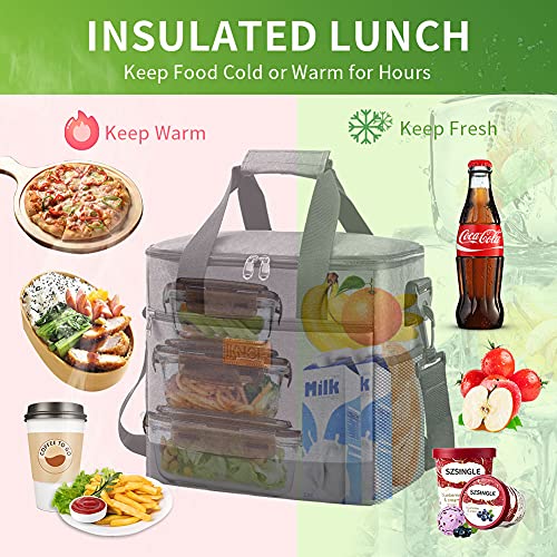 iknoe Large Cooler Bag Collapsible 24 Can Insulated Bags Leakproof Lunch Cooler Tote with Multi-Pockets for Adult Insulated Thermal Bag for Beach, Picnic, Office Work, Grey - Image 3