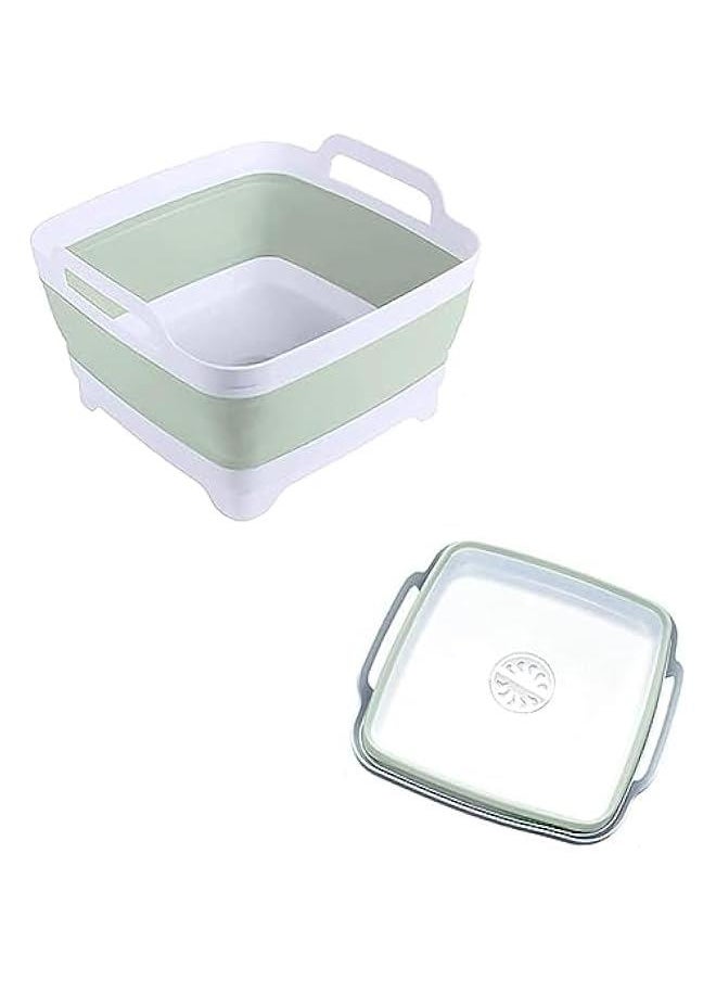 HOOKOR 2.4 Gal(9L) Collapsible Dish Basin with Drain Plug,Space Saving Multiuse Foldable Sink Tub,Dishpan,Kitchen Sink for Camping,Plastic Tub,Vegetable Washing,RV,Beverage Tubs,Green,(44-2)  - Image 1