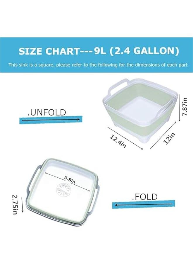 HOOKOR 2.4 Gal(9L) Collapsible Dish Basin with Drain Plug,Space Saving Multiuse Foldable Sink Tub,Dishpan,Kitchen Sink for Camping,Plastic Tub,Vegetable Washing,RV,Beverage Tubs,Green,(44-2)  - Image 2