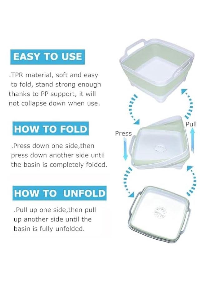 HOOKOR 2.4 Gal(9L) Collapsible Dish Basin with Drain Plug,Space Saving Multiuse Foldable Sink Tub,Dishpan,Kitchen Sink for Camping,Plastic Tub,Vegetable Washing,RV,Beverage Tubs,Green,(44-2)  - Image 3