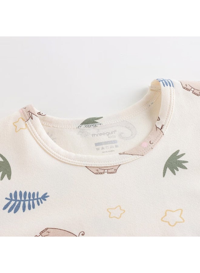 Threegun Kids Class A Soft Stretch Cotton Crew Neck Printed Boys Girls Underwear Set Cute Elephant 140 - Image 1