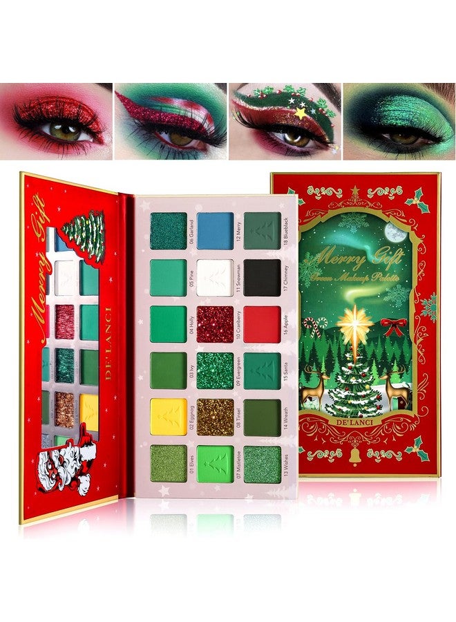 Afflano Green Eyeshadow Palette Christmas Makeup Gift, Multichrome Red Green Eyeshadow Palette Highly Pigmented, Forest Green Glitter Eye Shadow White Black Green Blue Grinch St Patricks Day Makeup - Image 1