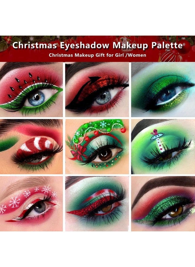Afflano Green Eyeshadow Palette Christmas Makeup Gift, Multichrome Red Green Eyeshadow Palette Highly Pigmented, Forest Green Glitter Eye Shadow White Black Green Blue Grinch St Patricks Day Makeup - Image 2