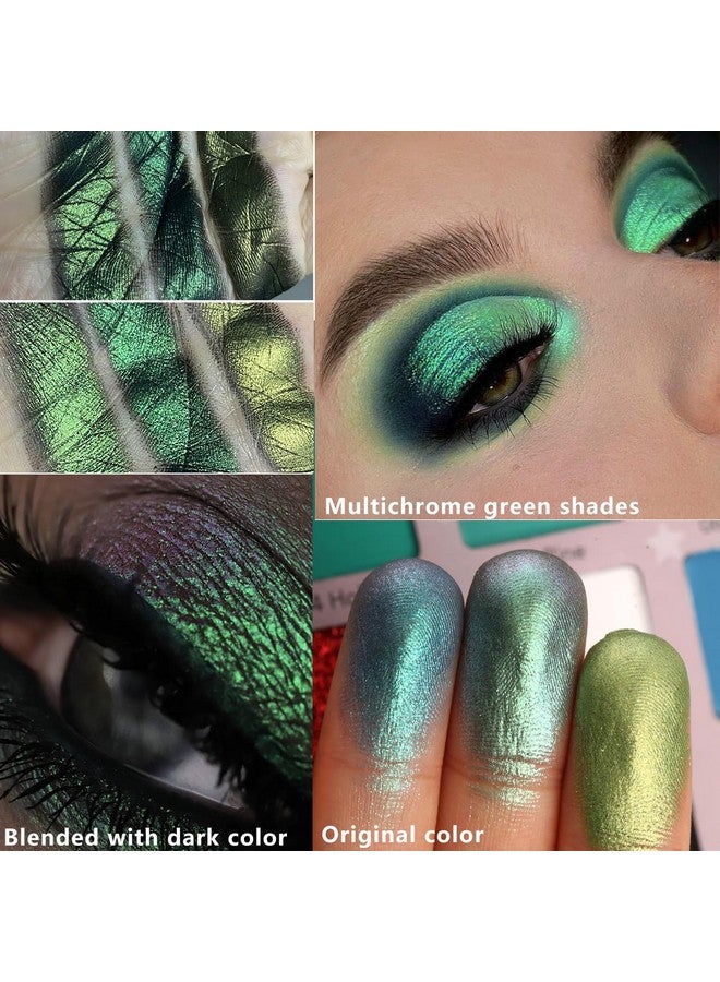 Afflano Green Eyeshadow Palette Christmas Makeup Gift, Multichrome Red Green Eyeshadow Palette Highly Pigmented, Forest Green Glitter Eye Shadow White Black Green Blue Grinch St Patricks Day Makeup - Image 3
