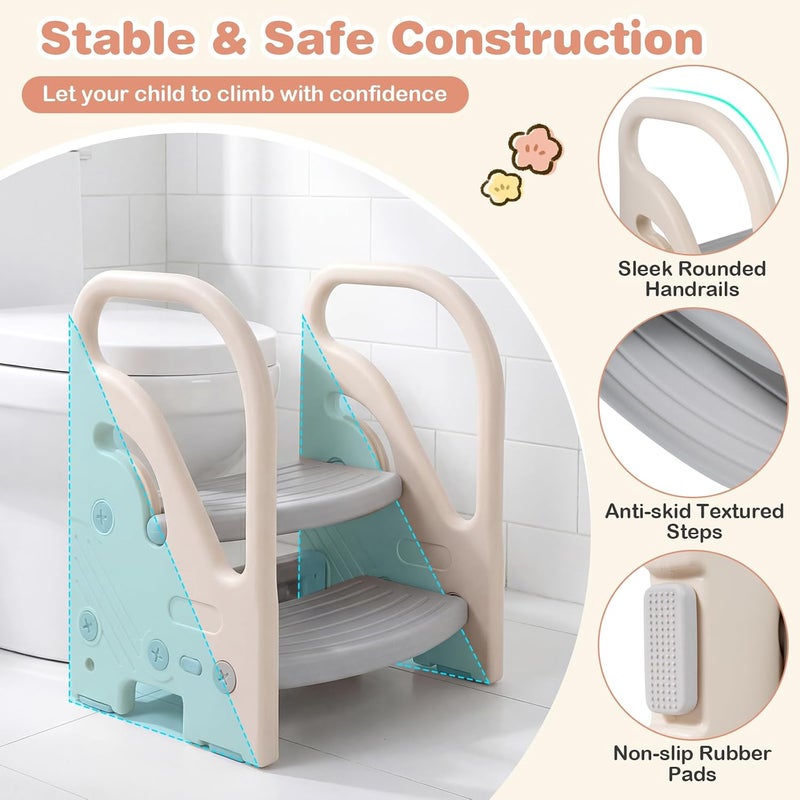 GLACER Step Stool, Toddler 2-Step Stool for Potty Training with Non-Slip Pads and Handles, Plastic Convertible Ladder for Bathroom Sink, Kitchen Counter & Nursery Bedroom - Image 3