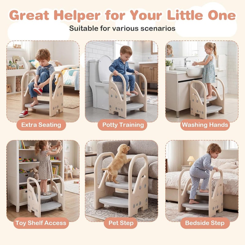 GLACER Step Stool, Toddler 2-Step Stool for Potty Training with Non-Slip Pads and Handles, Plastic Convertible Ladder for Bathroom Sink, Kitchen Counter & Nursery Bedroom - Image 5