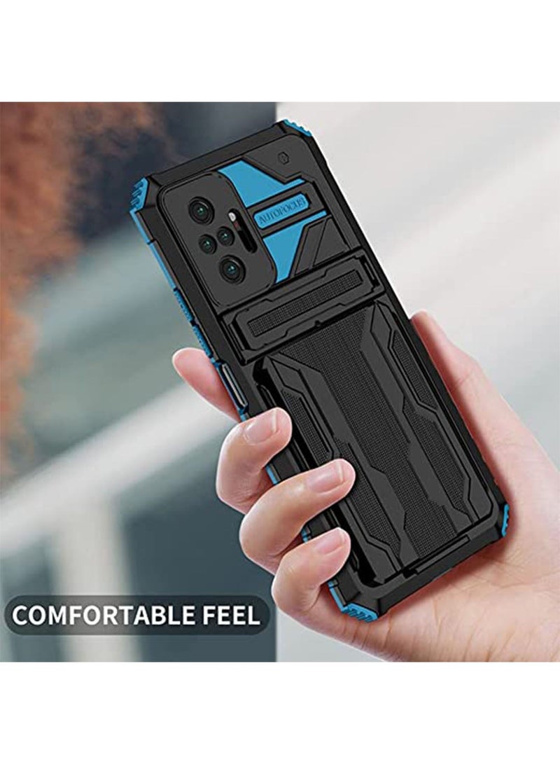 Xiaomi Redmi Note 10 Pro 4G Case Cover with Ultra Slim TPU Soft Shell PC Hard Holder Kickstand Case with Wallet Card Slot Black Blue  - Image 5