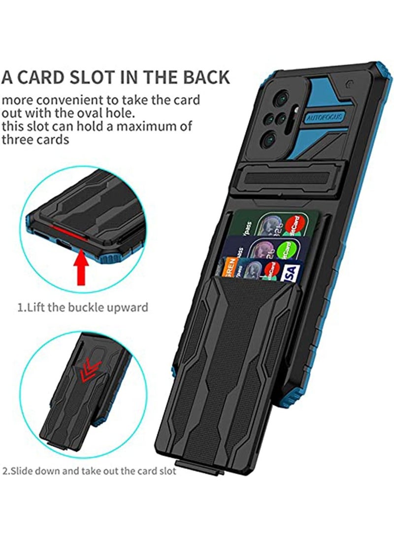 Xiaomi Redmi Note 10 Pro 4G Case Cover with Ultra Slim TPU Soft Shell PC Hard Holder Kickstand Case with Wallet Card Slot Black Blue  - Image 3