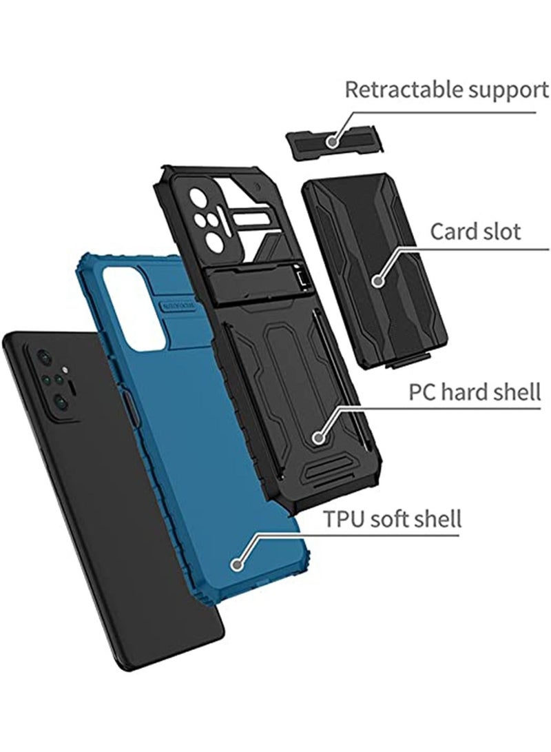 Xiaomi Redmi Note 10 Pro 4G Case Cover with Ultra Slim TPU Soft Shell PC Hard Holder Kickstand Case with Wallet Card Slot Black Blue  - Image 4