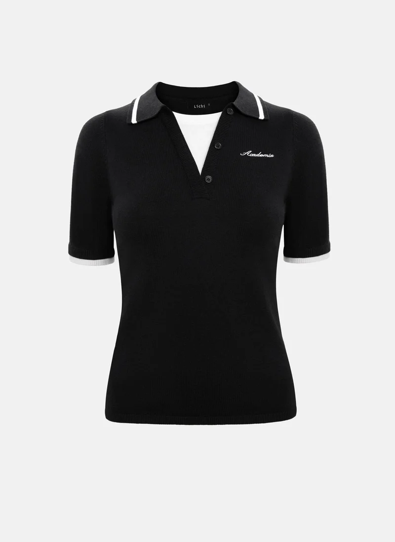 Lichi Knitted polo shirt with a layered effect and chest embroidery