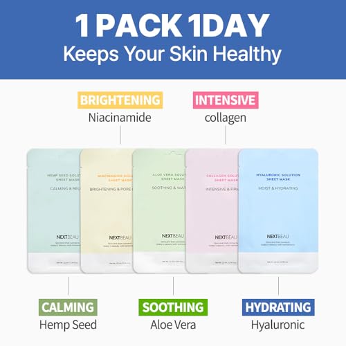 NEXTBEAU Solution Sheet Korean Collagen Face Mask for Skincare 5 Types x 2 Sets Moisturizing and Firming - Image 4