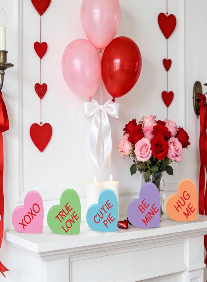 Fairooth 8 Pcs Valentines Day Heart Wood Sign Candy Love Heart Tabletop Centerpiece Colorful Conversation Hearts Wooden Block Table Decorations for Valentines Wedding Party Home Office Tiered Tray Shelf Decor - Image 5