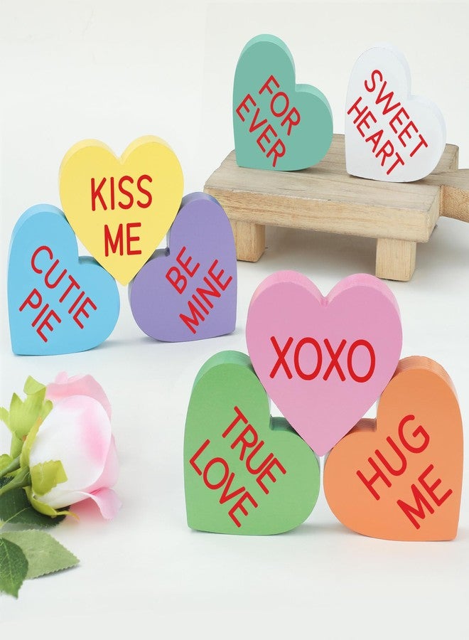 Fairooth 8 Pcs Valentines Day Heart Wood Sign Candy Love Heart Tabletop Centerpiece Colorful Conversation Hearts Wooden Block Table Decorations for Valentines Wedding Party Home Office Tiered Tray Shelf Decor - Image 1