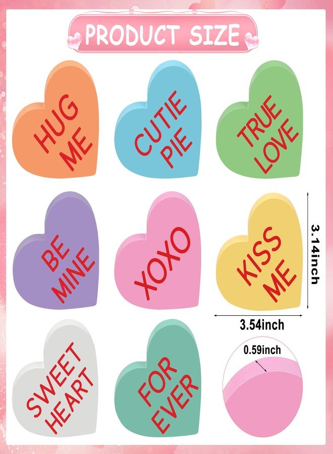 Fairooth 8 Pcs Valentines Day Heart Wood Sign Candy Love Heart Tabletop Centerpiece Colorful Conversation Hearts Wooden Block Table Decorations for Valentines Wedding Party Home Office Tiered Tray Shelf Decor - Image 2