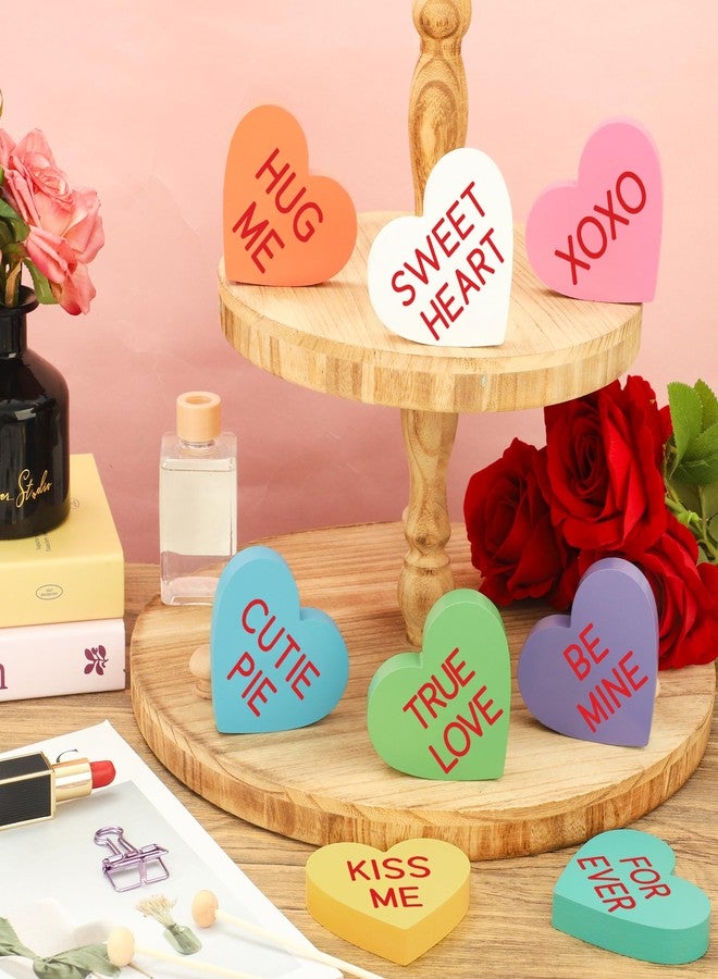 Fairooth 8 Pcs Valentines Day Heart Wood Sign Candy Love Heart Tabletop Centerpiece Colorful Conversation Hearts Wooden Block Table Decorations for Valentines Wedding Party Home Office Tiered Tray Shelf Decor - Image 4