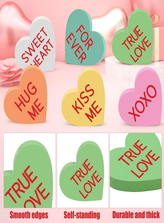 Fairooth 8 Pcs Valentines Day Heart Wood Sign Candy Love Heart Tabletop Centerpiece Colorful Conversation Hearts Wooden Block Table Decorations for Valentines Wedding Party Home Office Tiered Tray Shelf Decor - Image 3