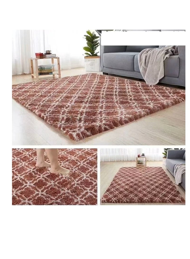 بيج سجادة منطقة ناعمة الملمس لغرفة النوم، سجادة يوغا مضادة للانزلاق، سجاد كثيف الوبر، سجاد ملون منفوش - Image 1