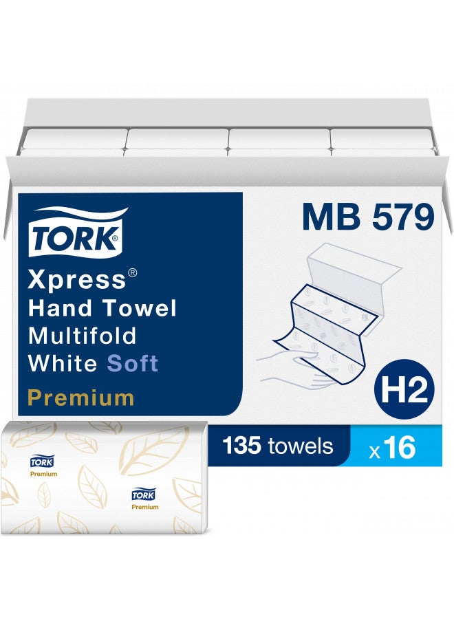 Tork Tork Xpress Soft Multifold Hand Towel White with Blue Leaf Print, Premium Quality, 135 Towels per Pack, 16 Packs, Fits H2 Towel Dispensers  - Image 2